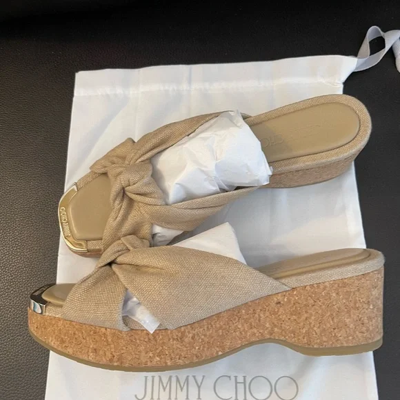 NEW JIMMY CHOO Avenue Crisscross Wedge Slide Sandals - Picture 3 of 12
